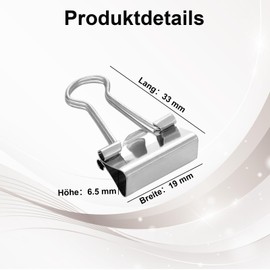 Pack of 80 Foldback Clips, Metal, Binder Clips, Small Folder, Silver Folding Clip, 19 mm, Paper Clip, Dovetail Clip for Document Storage in the Office and School (Silver)