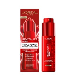 L'Oréal Paris Siero in Crema Anti Età Tripla Azione su Rughe, Macchie e Luminosità, Con Vitamina C, Niacinamide e Melasyl, Revitalift Laser Melasyl, 50ml