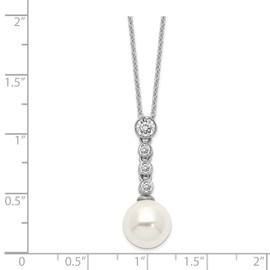 925 Sterling Silver 10mm Simulated Shell Pearl Cubic Zirconia CZ Necklace 17 inch Chain