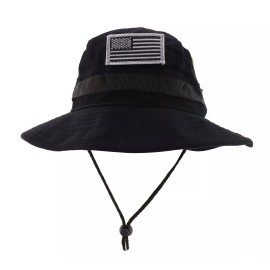 Armycrew XXL Big Size Boonie Jungle Outdoor Hat with American Flag Patch - FREE SHIPPING - Black