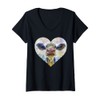 Womens Colorful Heart Shape Impressionist Cow Portrait Painting V-Neck T-Shirt