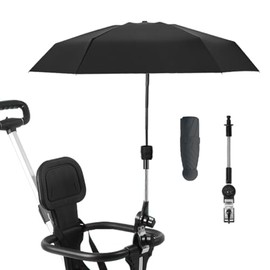 Nakazawa Pram Parasol,Umbrella for UV Sun Protection,Handle Included - Pram Umbrella,Adjustable Steering,Clip on Parasol,Compact and Light（black）