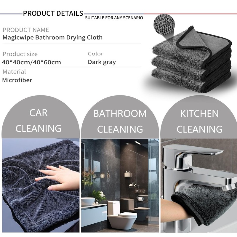 Shiny Wipes Bathroom Drying Cloth, Streak Free Microfiber Cleaning Wipes,