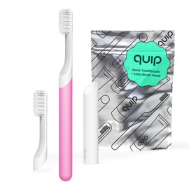 Quip Sonic Toothbrush for Adults with Timer - Includes Extra Brush Head and Travel Cover Mount - Electric, Soft Bristle Refill Head, Plastic Handle, 3 Month Battery Life - Travel Toothbrush - Magenta