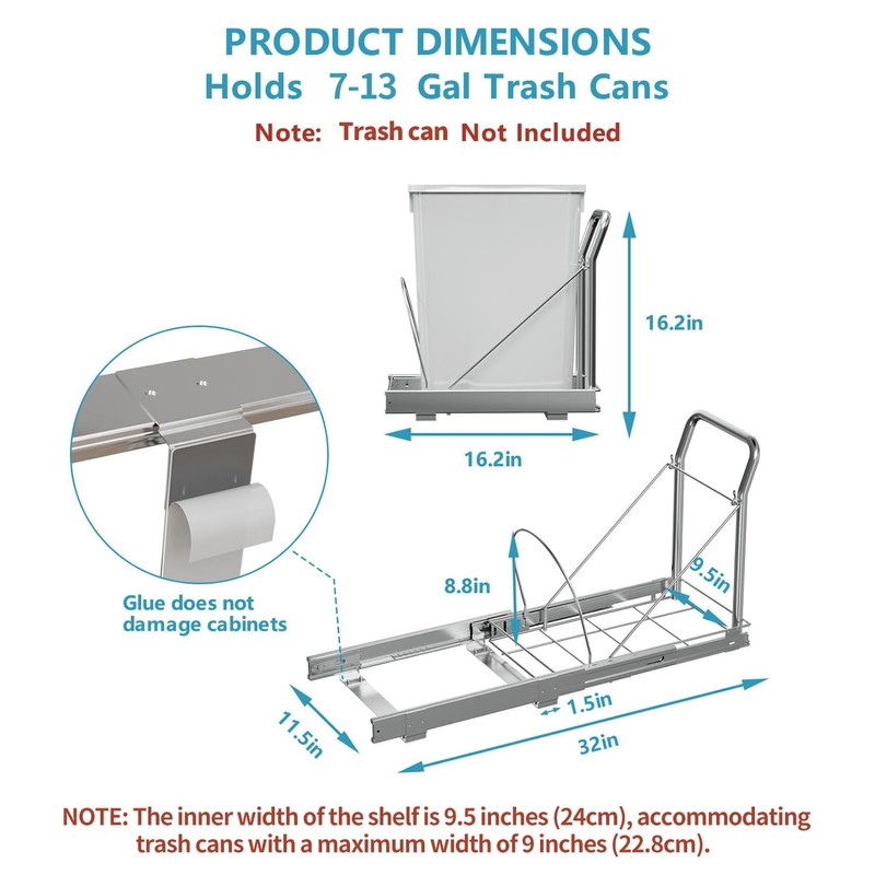Pull Out Trash Can Under Cabinet with Soft-Close Slides，Heavy Duty
