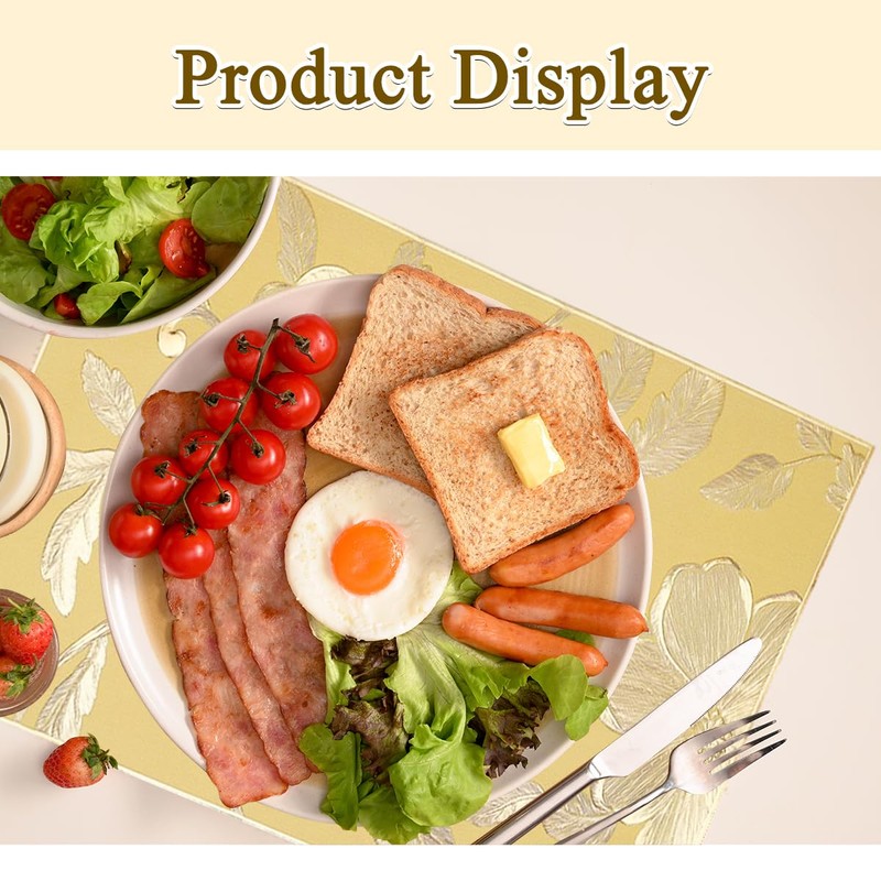 Square Gold Placemats Set of 6 Tablemats 11.8x17.7 inch Vinyl