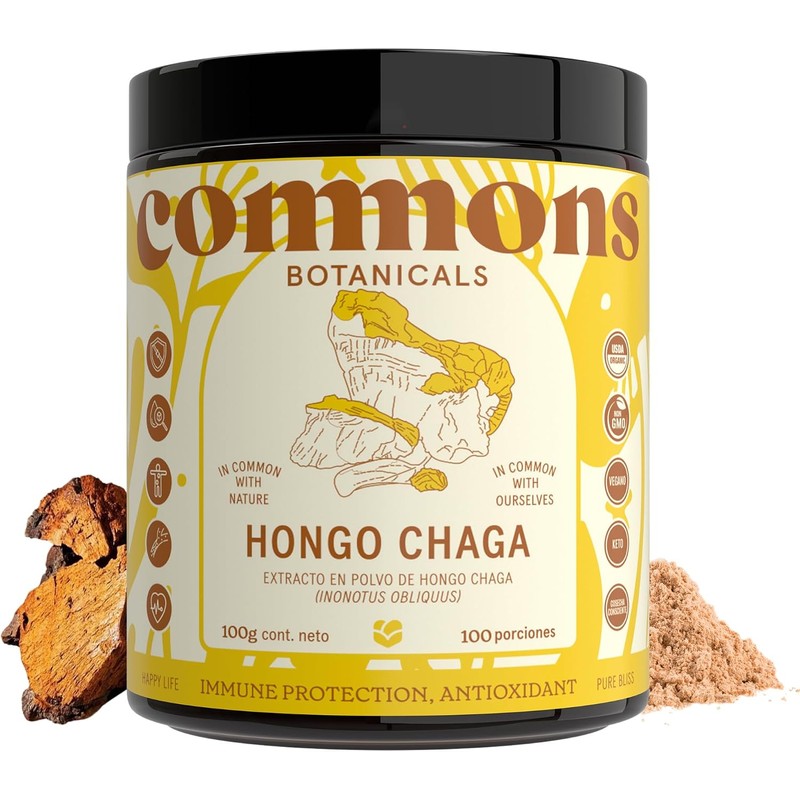COMMONS Hongos Adaptógenos Hongo Chaga Extracto Puro en Polvo
