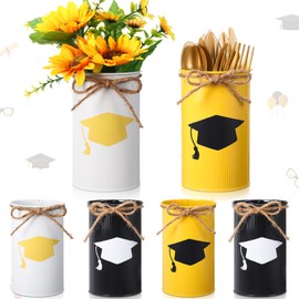Domensi 6 Pcs 2025 Graduation Table Centerpiece Decor Grad Galvanized Metal Vases for Flowers Graduation Cap Tin Vase Utensil Holder Mason Jars for Kitchen Home Congrats Grad Party Decorations Gifts