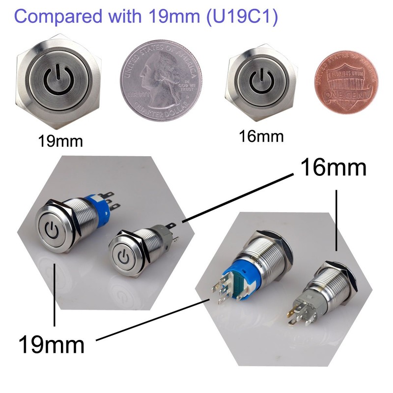 Ulincos Latching Push Button Switch U16F5 1NO1NC SPDT ON/Off Silver