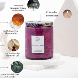 Premium Duftkerze im Glas|Entspannende Düfte für ein Wellnesserlebnis zu Hause|bis zu 50h Brenndauer|Premium Kerze im Glas|Natürliches Soja-Bienenwachs|(Black Berry Lilac, Lavender & Rosemary)