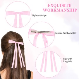 Large Bow Hair Clips Hair Ribbons for Women, 6Pcs Hair Clips with Long Silky Satin Ponytail Holder Accessories