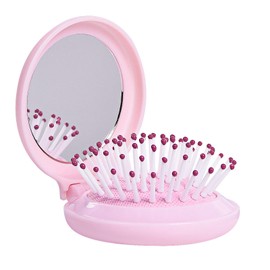 Arthaxi Travel Hair Brush with Mirror, Compact Mirror with Mini Hair Brush Set, Folding Hairbrush for Women, Small Hair Comb with Mirror Combo, Gifts for Women, Baby Pink