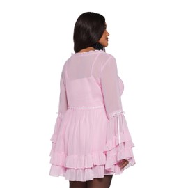 Dolls Kill Real Divinity Mini Dress by Sugar Thrillz - Heavenly Chiffon Dress with Tiered Bell Sleeves and Ruffled Trim, Light Pink S