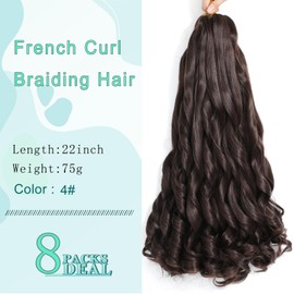 BLUONASI French curl braiding hair 22 inch loose wave braiding hair 8 Pack pre stretched Braiding Hair Extension French Curl Capelli sintetici estensioni (4#, 55,88 cm (confezione da 8)