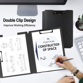 MUYICS 4 Pack Foldable Clipboards, A4 Clipboard Folder, Office Clipboard Folder with Double Clips Metal Clip, Storage Clipboard for Office, School or Medical Field(Black)