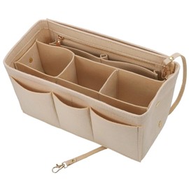 JHZXing Handbag Organiser, Felt Bag Organiser, Khaki Multi-Pocket Handbag Inner Bag, Bag in Bag Organiser, with Zip for Women, Girls, 10.63 x 5.9 x 6.3 Inches (M)