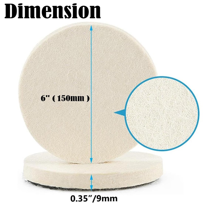 JUNLIXN 6" Wool Flet Polishing Pads, 5pcs Wool Felt Buffing