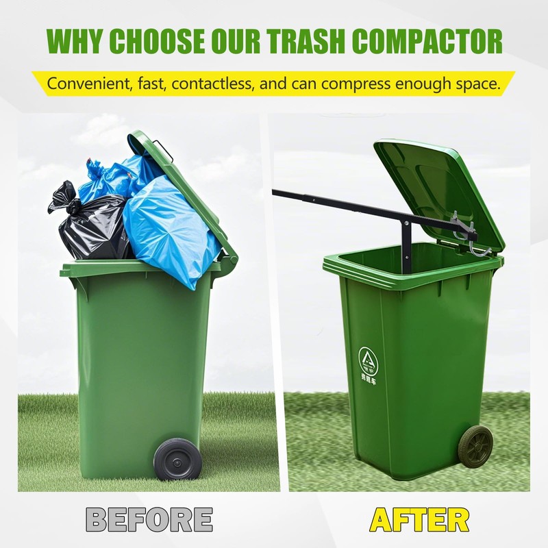 Manual Trash Compactor for Kitchen, Touchless Trash Can Compactor, Manual