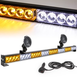 LE-JX Traffic Advisor Light Bar 35.5 Inch 13 Flash Patterns 32 Led Warning Emergency Strobe Light Bar Directional Flashing Led Safety Lights with Cigar Lighter (35.5 Inch, Yellow/White)