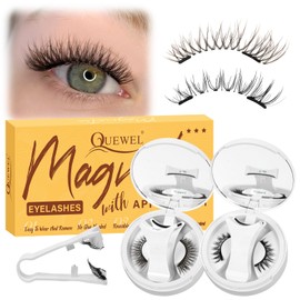 QUEWEL Magnetic Eyelashes, 2 Pairs Natural Look Reusable Magnetic Lashes with Applicator No Glue Needed Easy to Wear and Remove(NZH B+D)