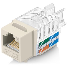 Everest 45° Angled RJ45 Cat6A Keystone Jacks 50-Pack in Light Almond - Slim Profile Female RJ45 Connectors - Cat 6A Keystone Jack - Compatible with 45° Angled Speed Termination Tool - 45Term