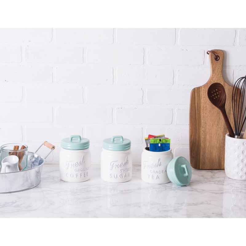 DII Kitchen Accessories Collection Ceramics, Jar Canister Set, Aqua, 3