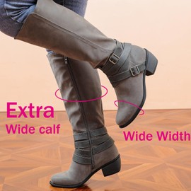 Luoika Women's Extra Wide Calf Knee High Boots, Wide Width Winter Tall Boots.Grey,210401,9XW