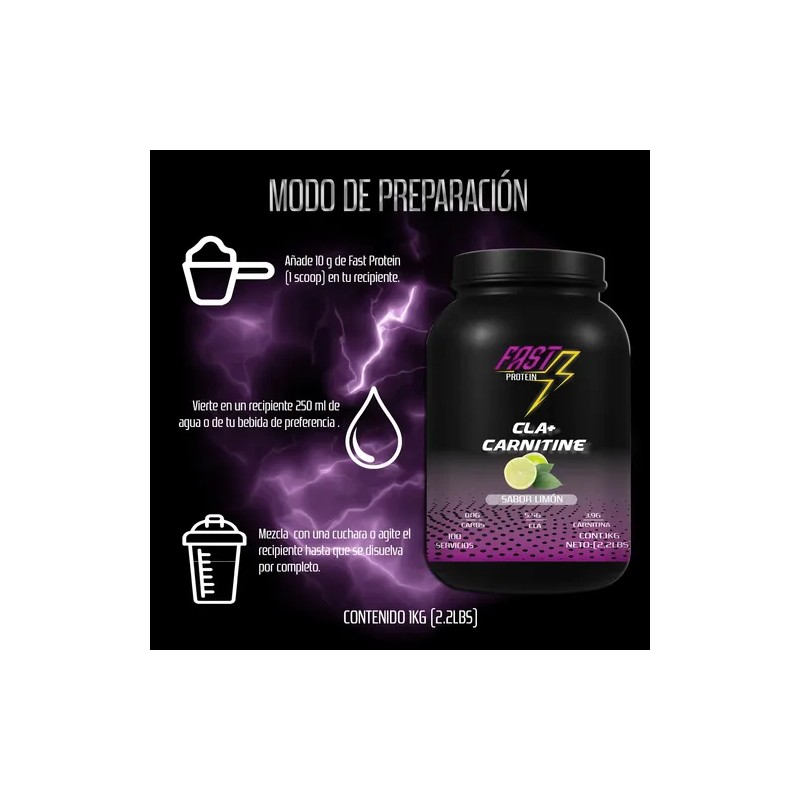Fast Protein Cla + Carnitina 1kg 100servicios Suplemento