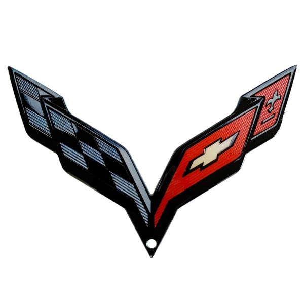C7 Corvette Black Crossed Flag Metal Magnet Emblem Art Size: