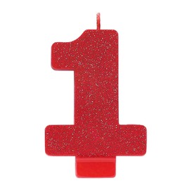 CANDLE NUMERAL GLITTER #1 RED (12/288)