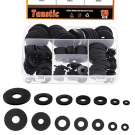 Tanstic 175Pcs 7 Sizes Black Flat Rubber Washers Assortment Kit, Vibration Damping Pads Heavy Duty Black Rubber Grommet Washers Gaskets for Bolts Spacers, Vibration Suppression