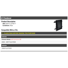 Marketplace Auto Parts A/C Condenser - Compatible with 2004-2008 Ford F650 (2004-2007 Models with ISB Engine)