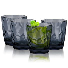 Topsky 10 oz Plastic Water Tumblers | Set of 4 Transparent Unbreakable Drinking Glasses Clear Acrylic Reusable Juice Wine Cups for Home Picnic Party, Dishwasher Safe, Stackable (Gray)