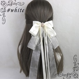 A'sTool Ribbon Hair Ornament, Large Ribbon, Barrette, Hair Accessory, Gothic Lolita, Lace, Hair Access, Dress, Red, Pink, Blue, Black, White, Green (White)