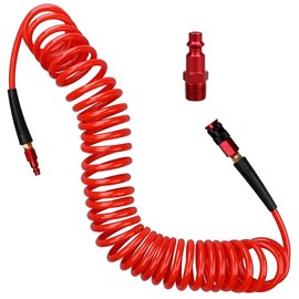 QiLeeCar Polyurethane Air Hose, 1/4 in x 25 ft, with Bend Restrictors Compressor, 1/4" Industrial Universal Quick Coupler and I/M Plug Kit, Red, Durable and Flexible Air Hose for Pneumatic Tools