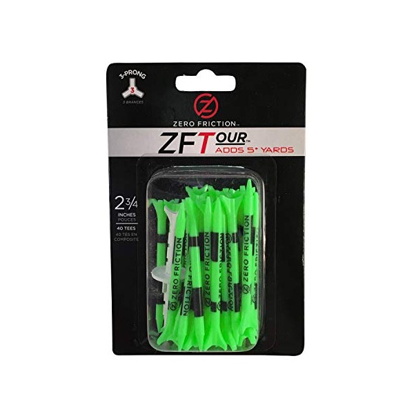 Zero Friction Tour 3-Prong Golf Tees (2-3/4 Inch, Citrus Green, Pack of 40)