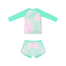 POWER FLOWER Girls Long Sleeve Swimsuits Rashguard Sets Bathing Suit Sun Protection Swimwear for 2-12 Years (4-6 Years, LA667-Green)