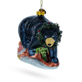 Majestic Black Bear Blown Glass Christmas Ornament