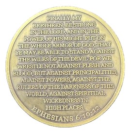 1.77 Inch Dia Put On The Full Armor of God Challenge Coin Antique Bronze Plated Armor of God and Ephesians 3D Commemorative Coin Token for Gift