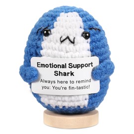ASMPCUE Crochet Positive Shark, Emotional Support Crochet Animal Doll with Affirmations Card, Inspirational Cure Knitted Doll Plush Cheer Up for Office Home Decor, Unique Birthday Gifts, Blue