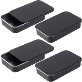 OIIKI 4 PCS Dental Floss Portable Case, Metal Sliding Dental Floss Dispenser, Mini Rectangular Refillable Glide Containers, Travel Floss Box for Travel, Home Cleaning - Black