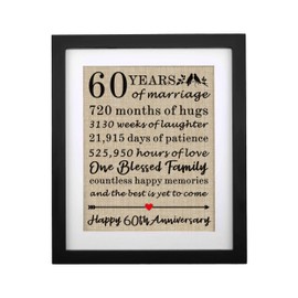Framed 60th Anniversary Burlap Print Gifts for Parents 60th Wedding Anniversary Keepsake Gift for Mom & Dad Gifts for Grandma & Grandpa 60th Anniversary Decorations