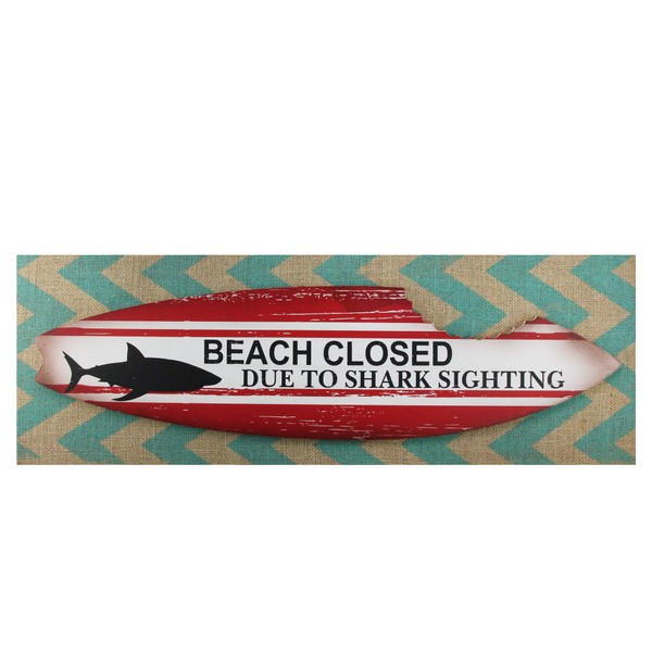 Northlight Rectangular Burlap Covered Beach Closed Shark Bite Surfboard Wall
