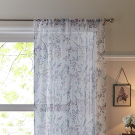 Dreams & Drapes - Single Net Curtain for Windows W55 x L48 (140 x 122cm) - Voile Curtain for Bedroom/Living Room - Floral & Leaf Voile Sheer Curtain - Jazmine Collection, Heather