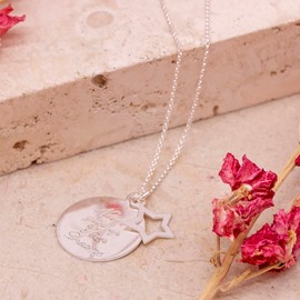 Tuscany Silver 'Never Give Up on Your Dreams' Star and Disc Pendant on Chain Necklace 46cm/18"