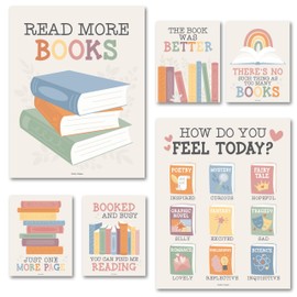 Hadley Designs 6 Motivational Reading Posters for Classroom – Elementary Wall Decorations, Library Prints, and Reading Corner Artwork - Muted Rainbow Classroom Decor