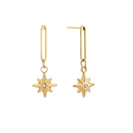 Sylph Star Earrings for Women, 18K Gold Plated Paperclip Link Chain Drop Earrings Pin Earring Rhinestone Drop Dangle Earrings, Hypoallergenic Jewelry Gift