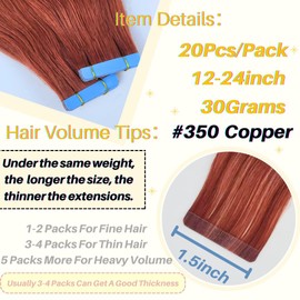 Copper Tape in Hair Extensions Human Hair Invisible Long Tape in Human Hair Extensions for Girls