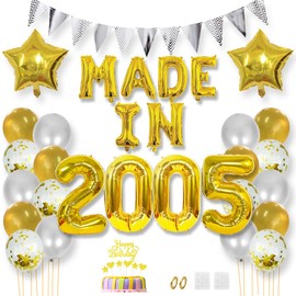 Daimay 20 Jahr Geburtstag Deko Frauen Mann MADE IN 2005 Luftballons Gold Geburtstagdeko Ballons Folienballons Luftballons Dreieckflagge Stern Mylar Foil Ballon Konfetti Luftballons Tortenaufsatz