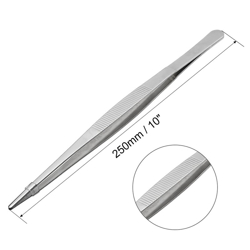 sourcingmap 1 Pcs 10-Inch Stainless Steel Straight Blunt Tweezers Serrated